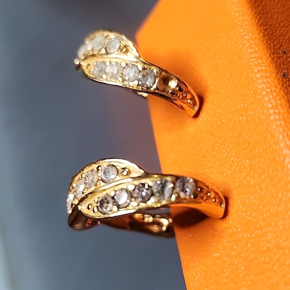 Vintage Givenchy Polished Gold- Plated Clear Crystal Earrings - Picture 6 of 8